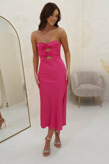 Lisse Strapless Satin Midi Dress | Fuchsia