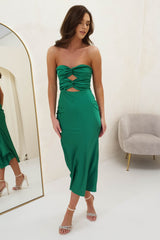 Lisse Strapless Satin Midi Dress | Green