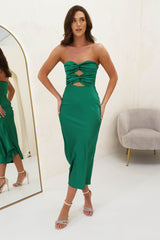 Lisse Strapless Satin Midi Dress | Green