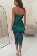 Ilana Strapless Midi Dress | Green Print