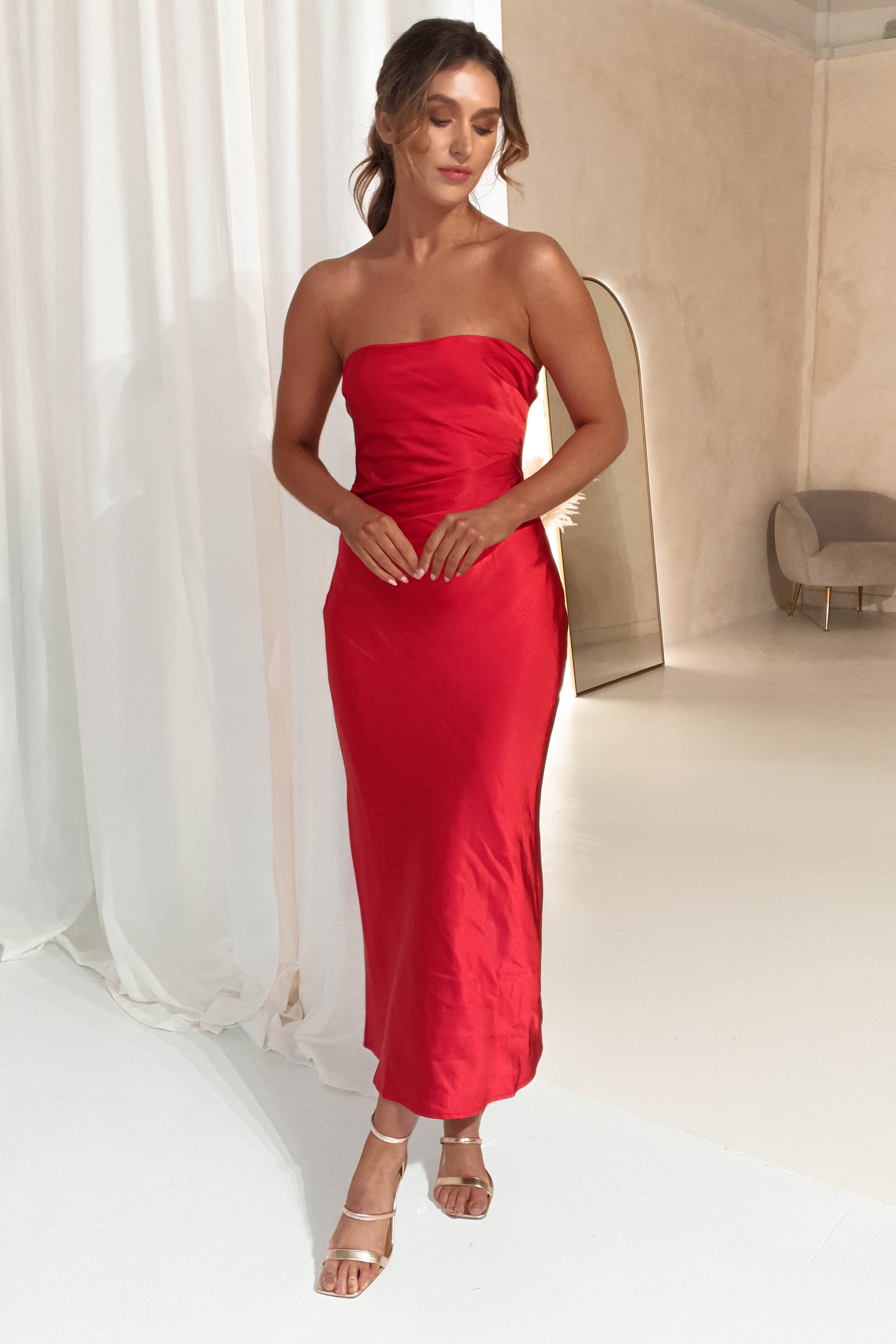 Saba Satin Maxi Dress | Red
