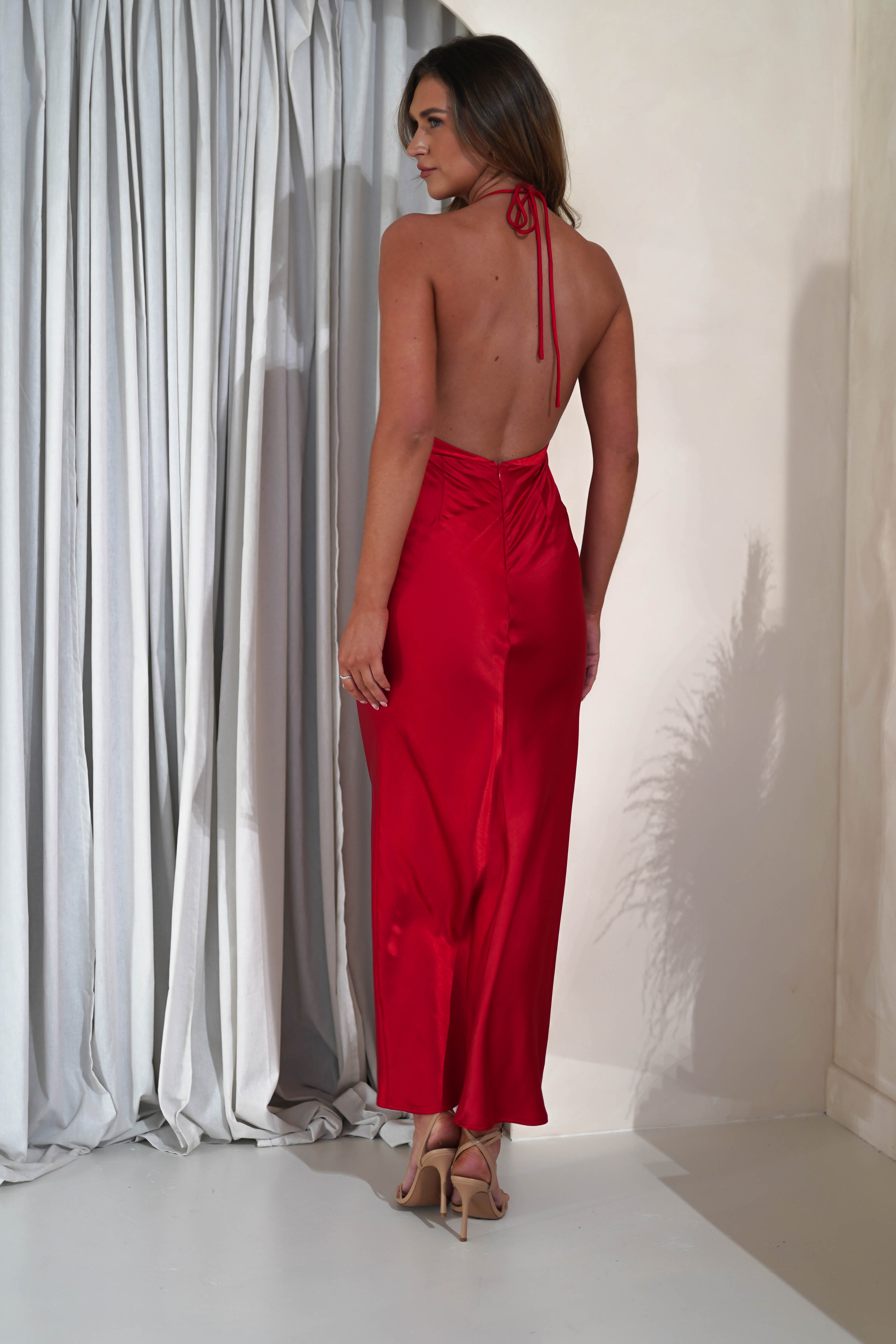 Aniston Soft Satin Maxi Dress | Red