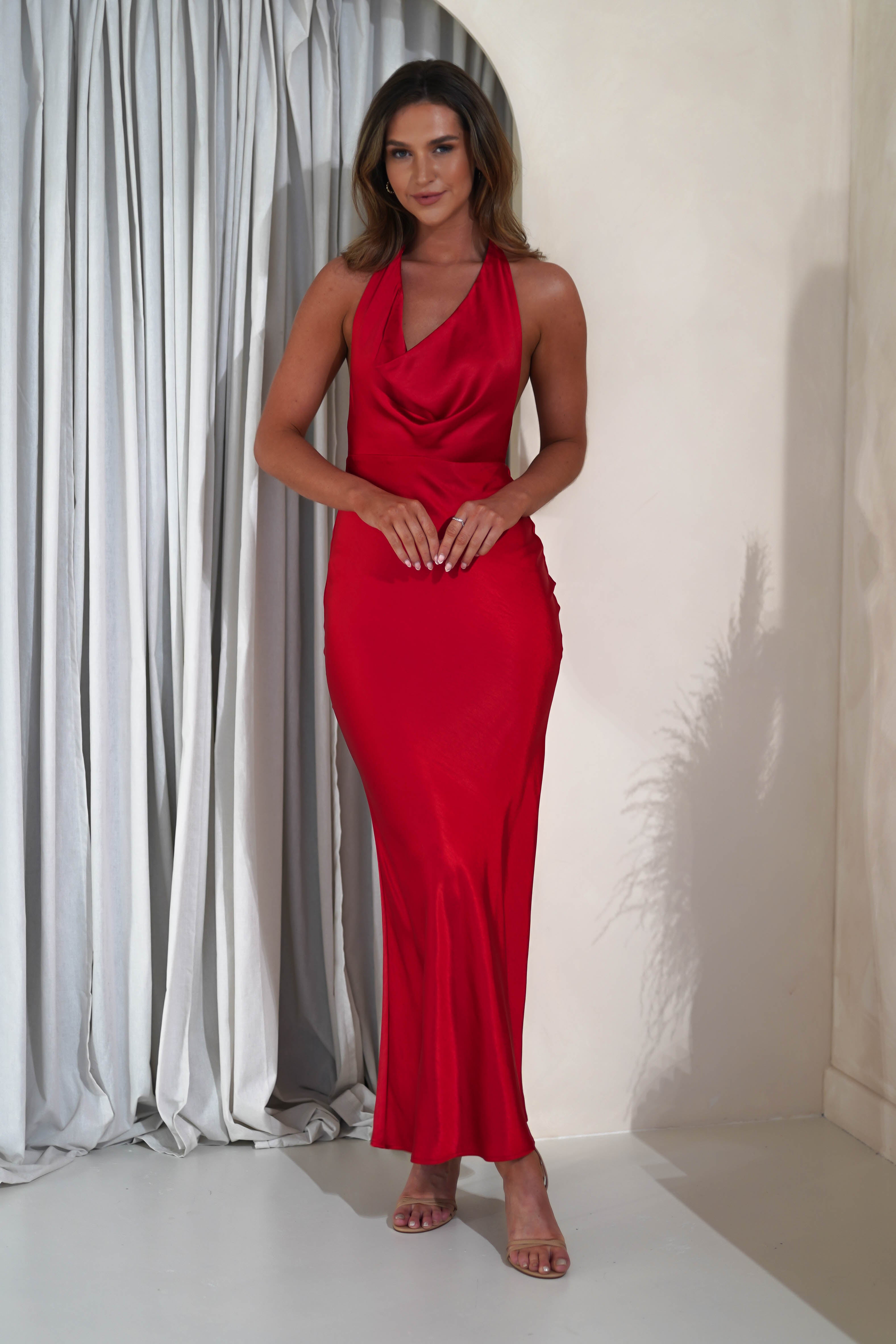 Aniston Soft Satin Maxi Dress | Red