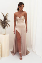 Krysta Soft Satin Long Strapless Gown | Champagne | Debs & Prom | Formal Gown | Oh Hello Clothing