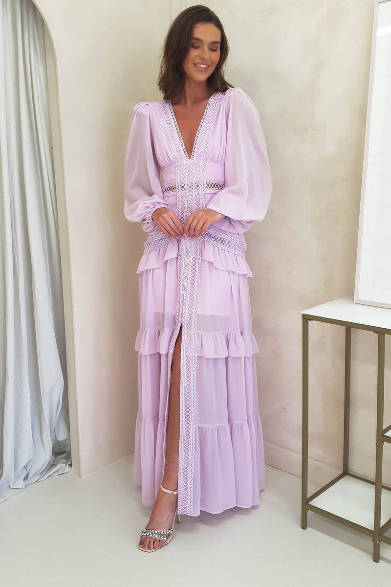 Lorie Long Sleeve Ruffle Gown | Lilac