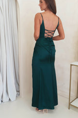 Chareese Silky Satin Gown | Emerald Green