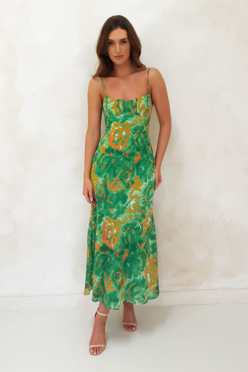 Nitha Printed Maxi Dress | Green Print
