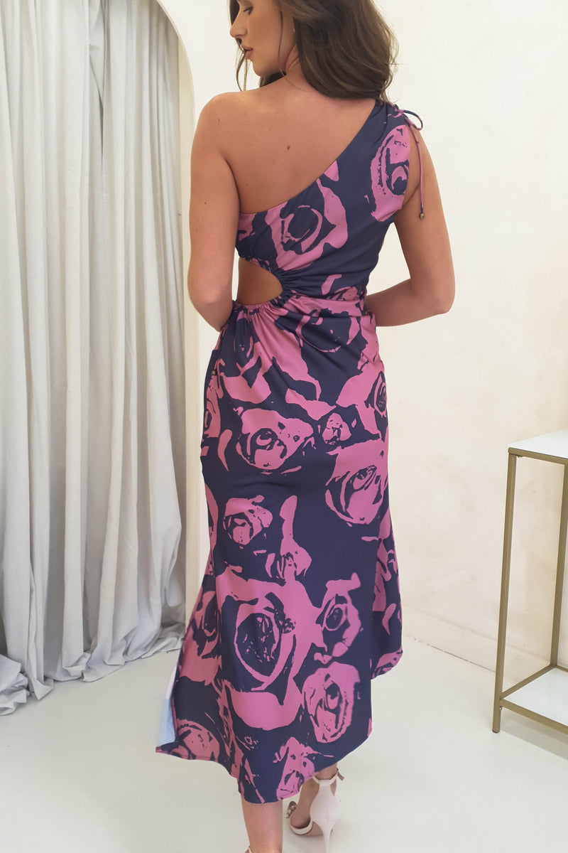Torri Printed Satin Midi Dress | Purple Print