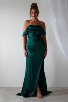 Beth Draped Silky Satin Gown | Green | Debs & Prom | Formal Gown | Oh Hello Clothing