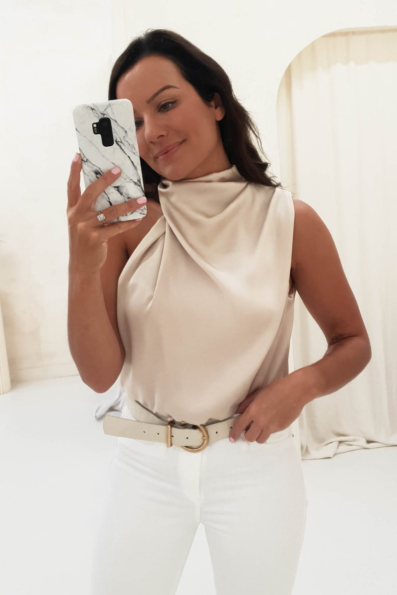 Layla Soft Satin Crop Top | Champagne