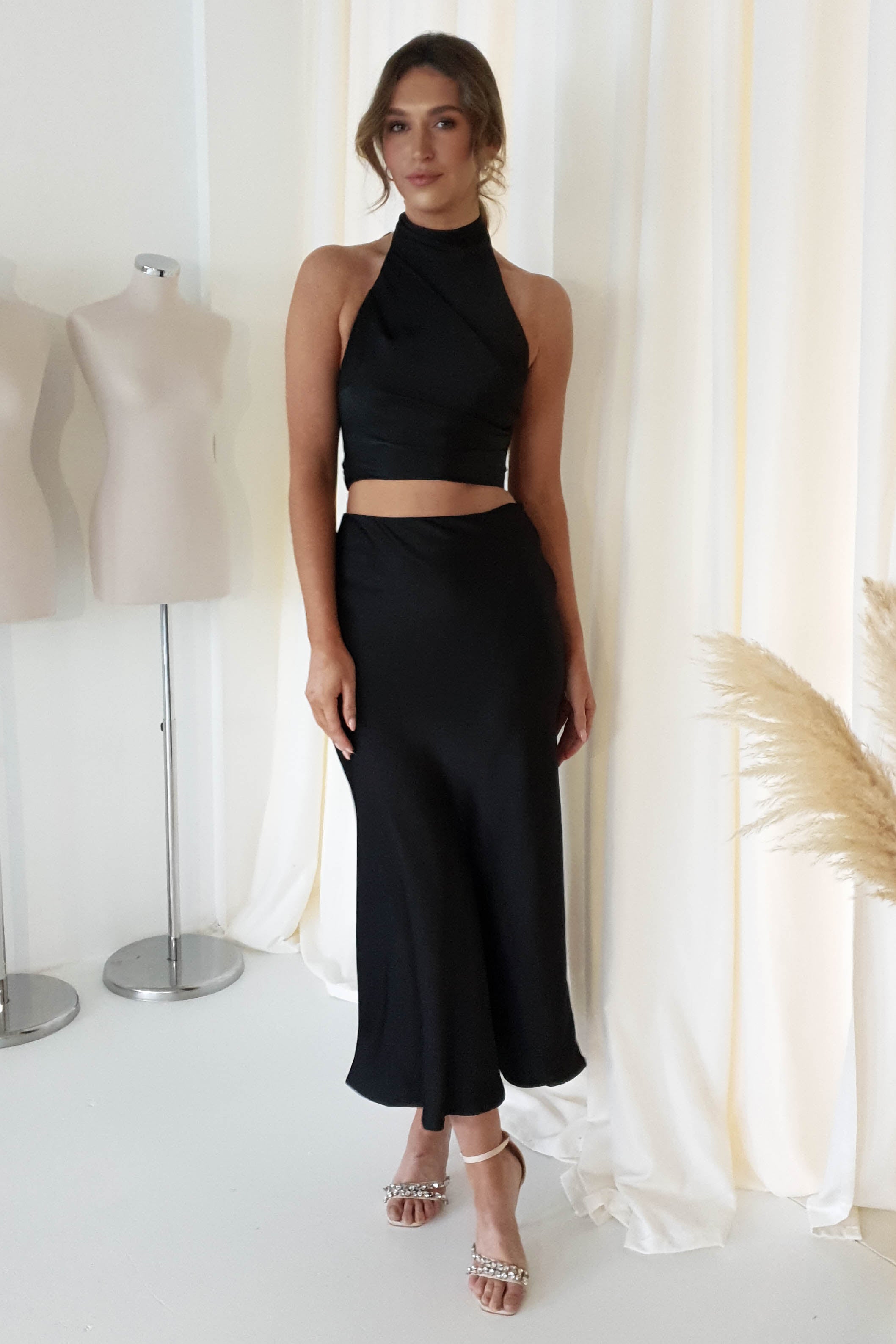 Imogen Satin Maxi Skirt | Black