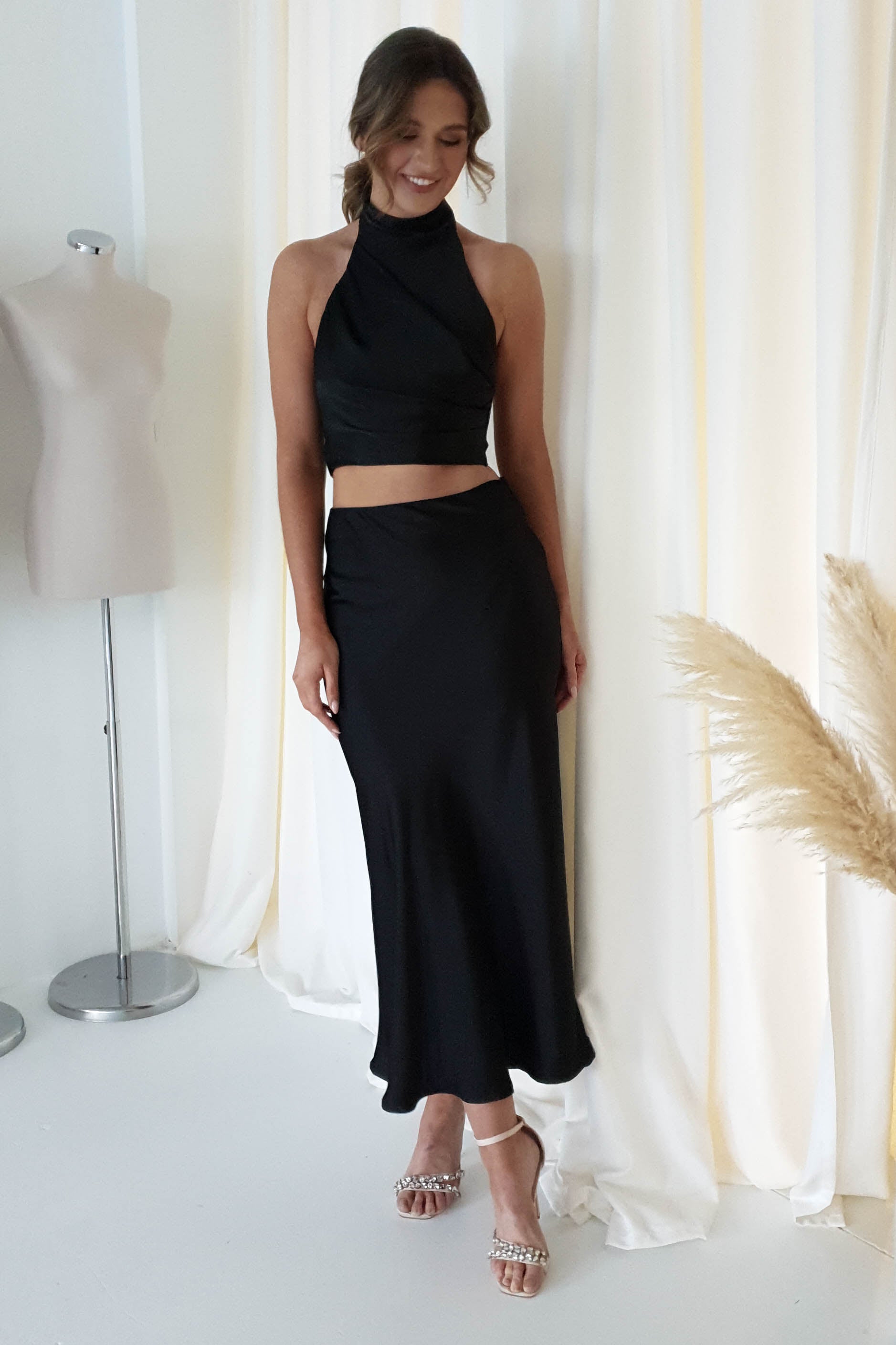 Imogen Satin Maxi Skirt | Black