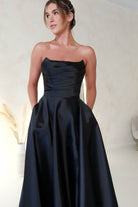 Miya Corset A-Line Satin Gown | Black | Debs & Prom | Formal Gown | Oh Hello Clothing