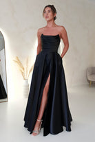 Miya Corset A-Line Satin Gown | Black | Debs & Prom | Formal Gown | Oh Hello Clothing