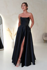 Miya Corset A-Line Satin Gown | Black
