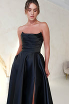 Miya Corset A-Line Satin Gown | Black | Debs & Prom | Formal Gown | Oh Hello Clothing