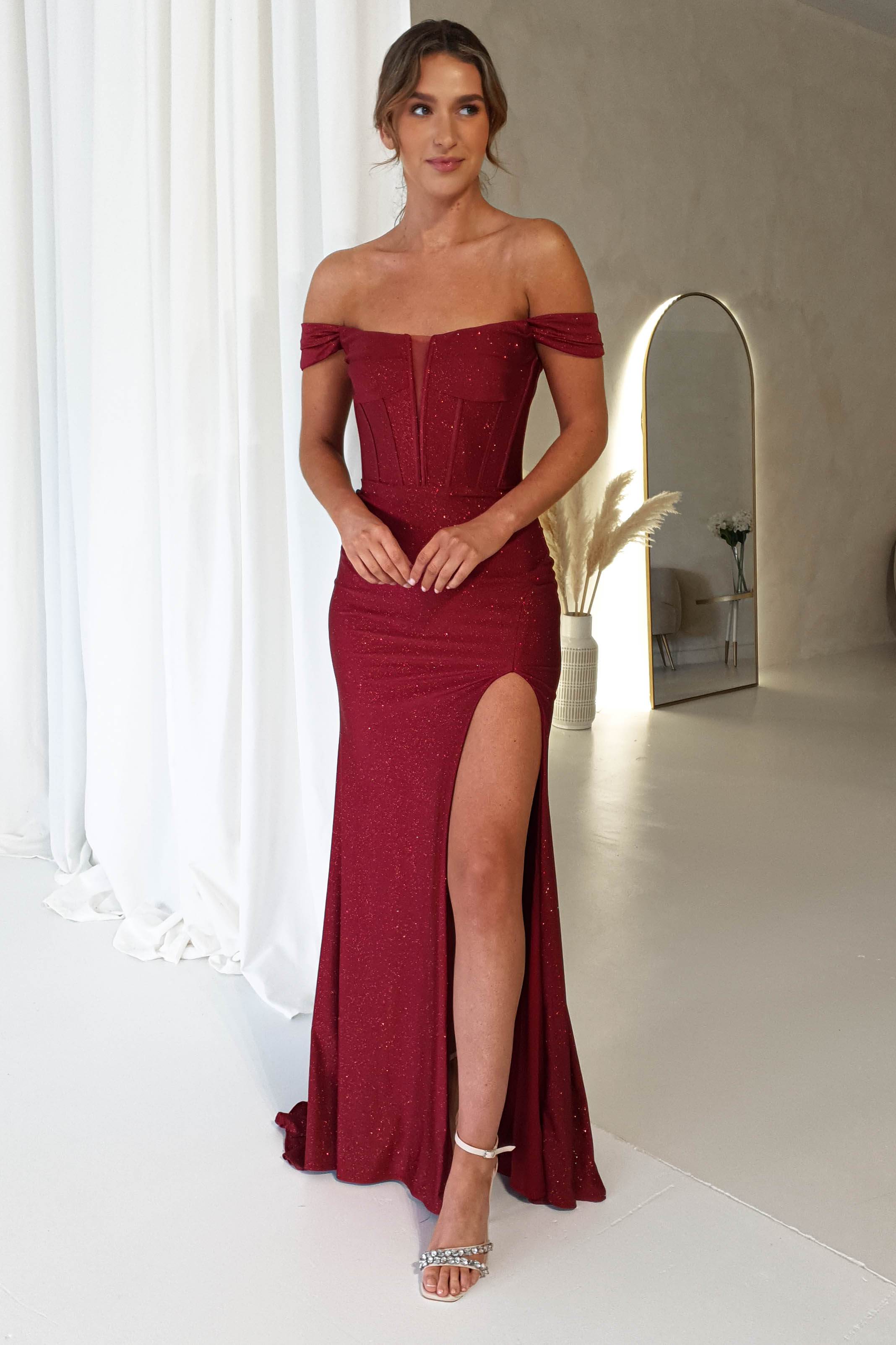 Suzannah Glitter Gown | Dark Red