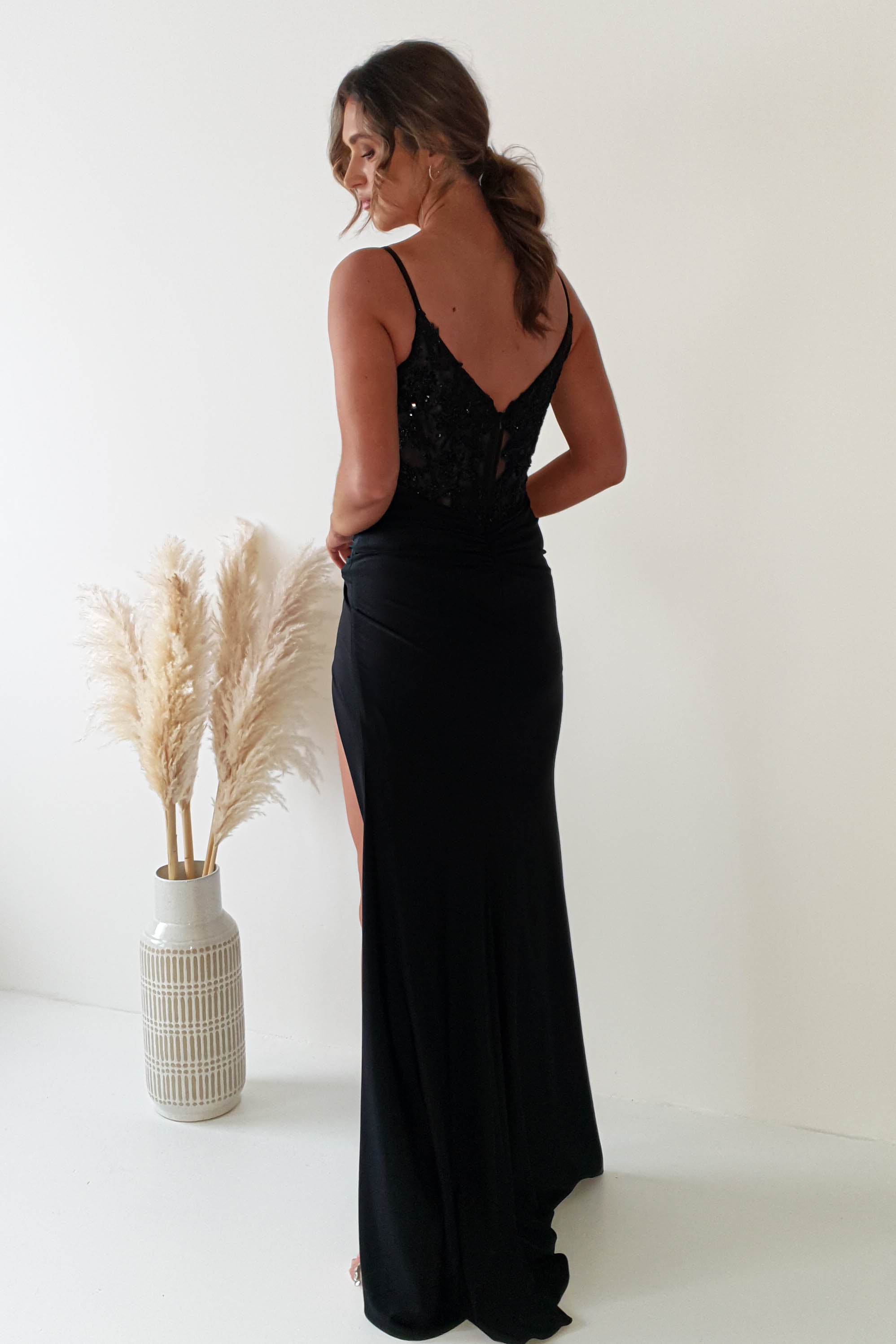 Sonia Embellished Bodycon Gown | Black