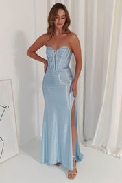 Charity Diamante Strapless Gown | Dusty Blue
