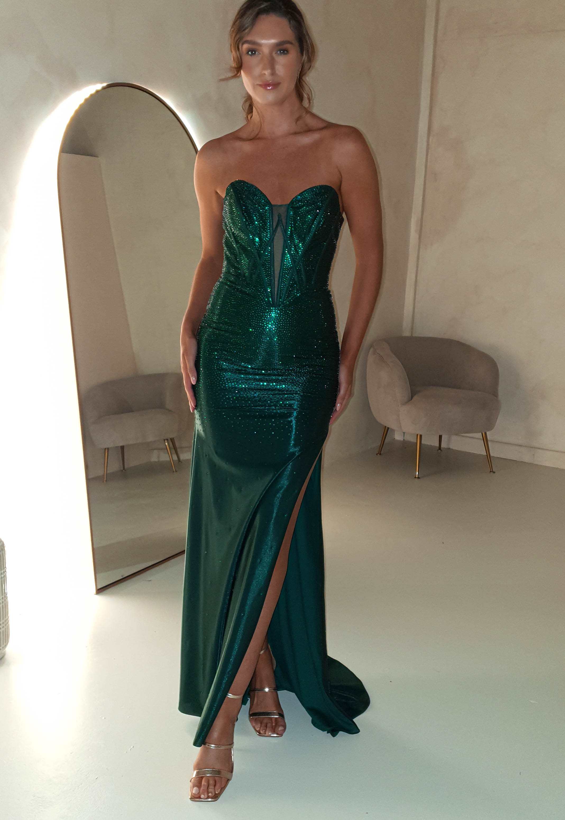 Charity Diamante Strapless Gown | Emerald Green