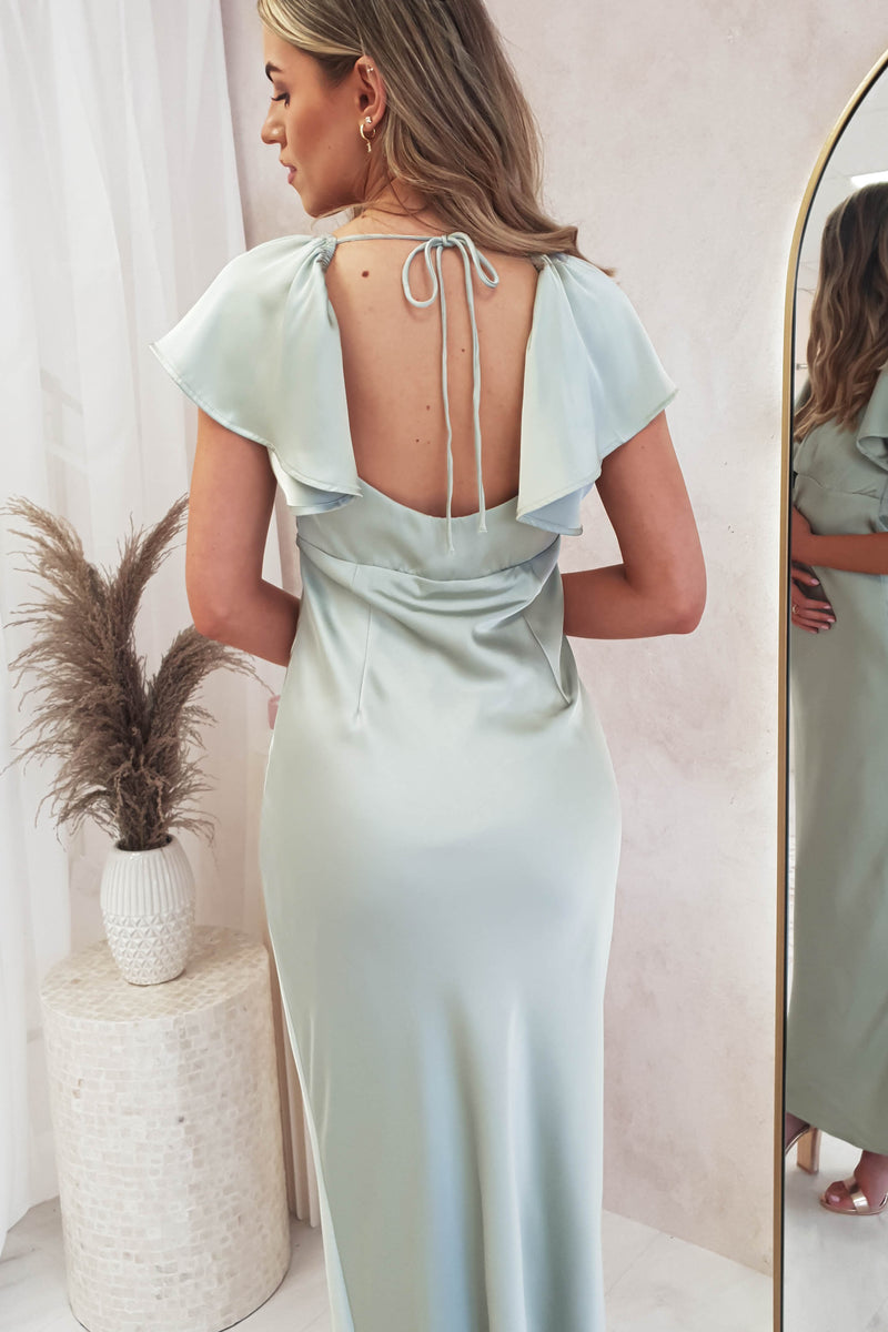 Willow Satin Cap Sleeve Midi Dress | Sage