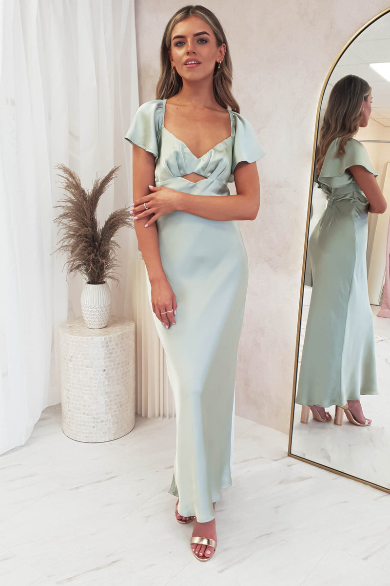 Willow Satin Cap Sleeve Midi Dress | Sage