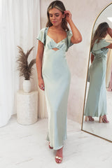 Willow Satin Cap Sleeve Midi Dress | Sage
