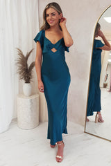 Willow Satin Cap Sleeve Midi Dress | Teal