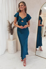 Willow Satin Cap Sleeve Midi Dress | Teal