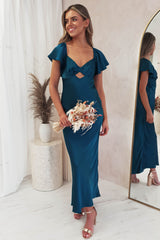 Willow Satin Cap Sleeve Midi Dress | Teal