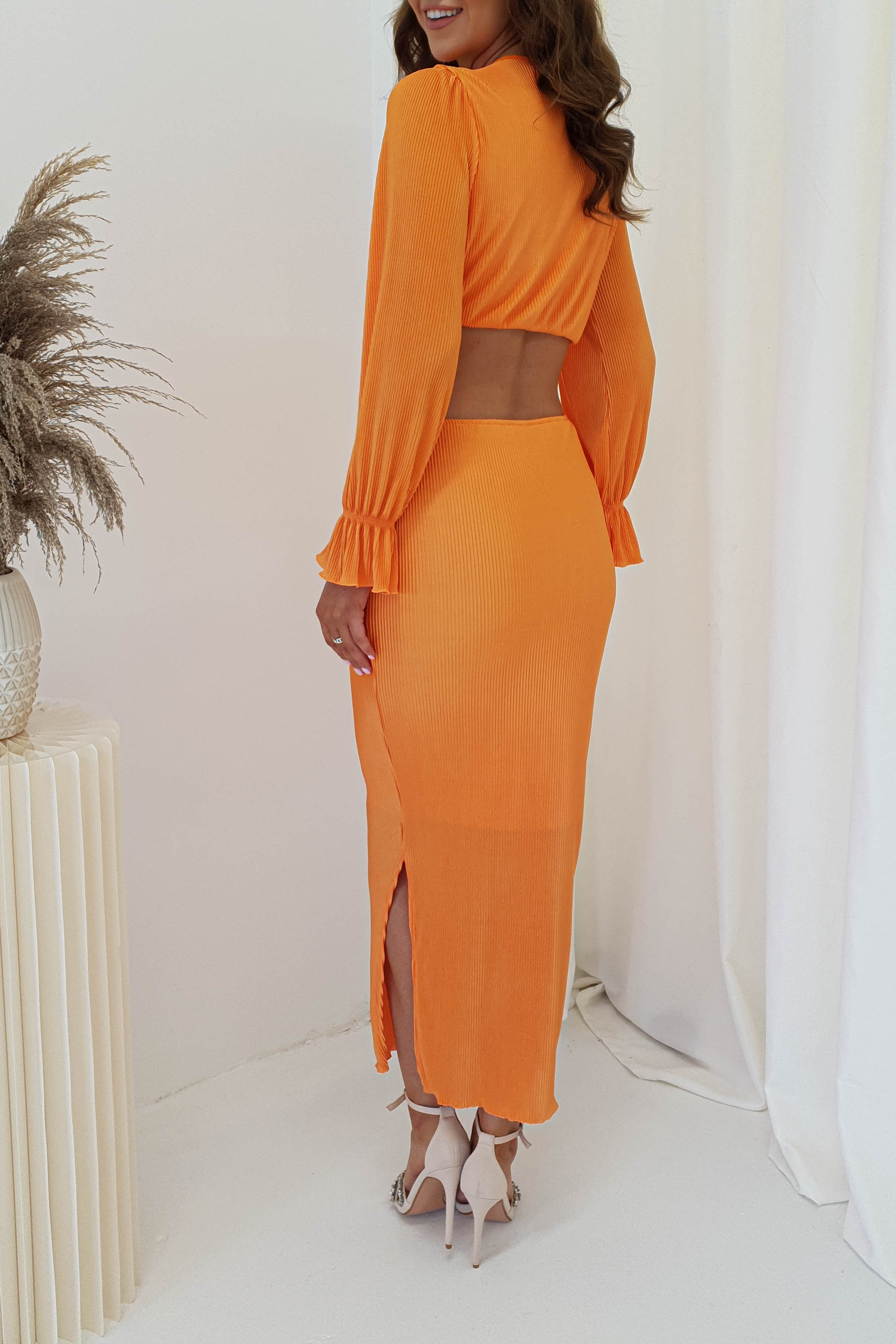 Tavira Plisse Maxi Dress | Orange