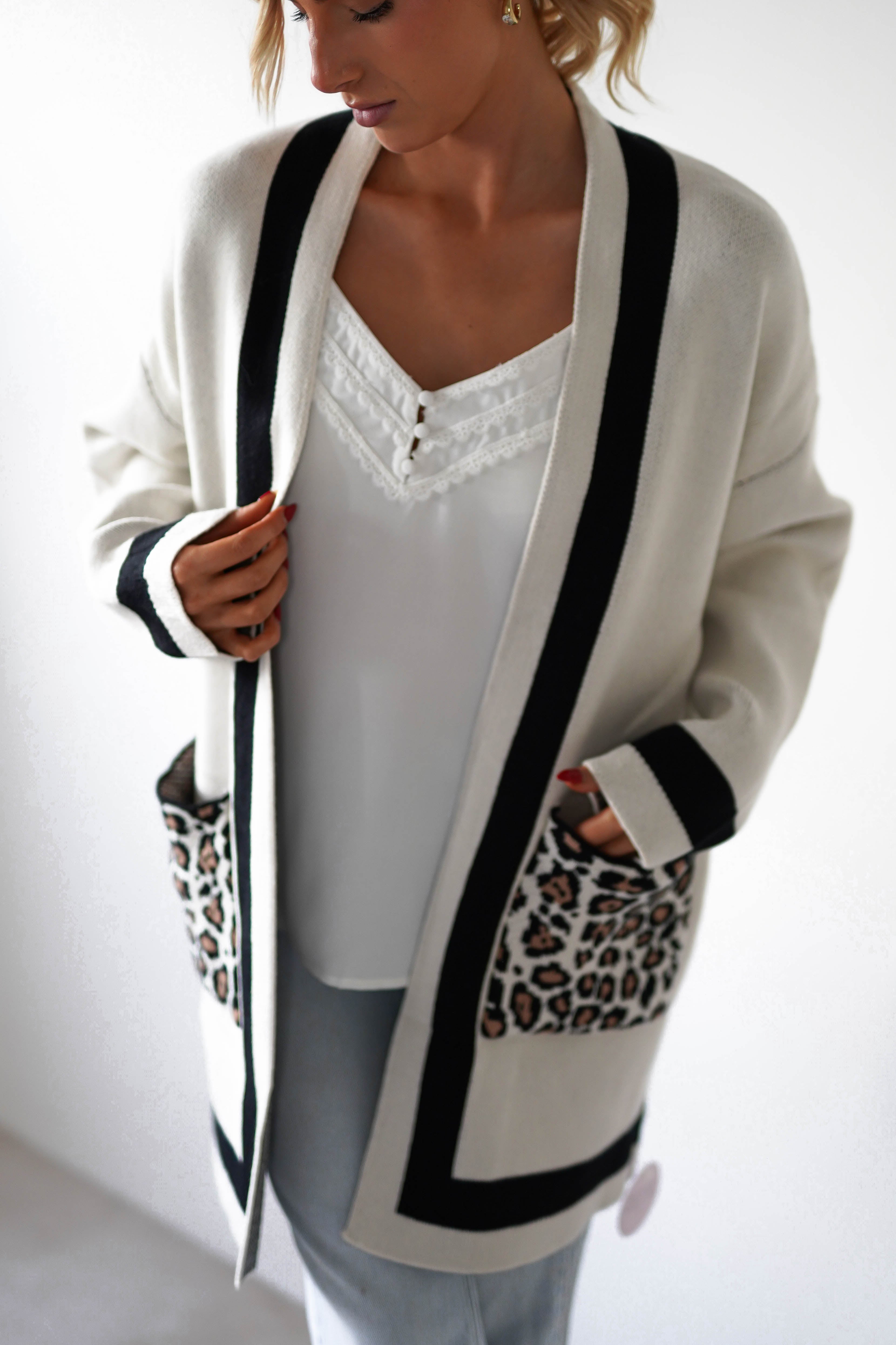 Tadriah Leopard Print Detail Cardigan