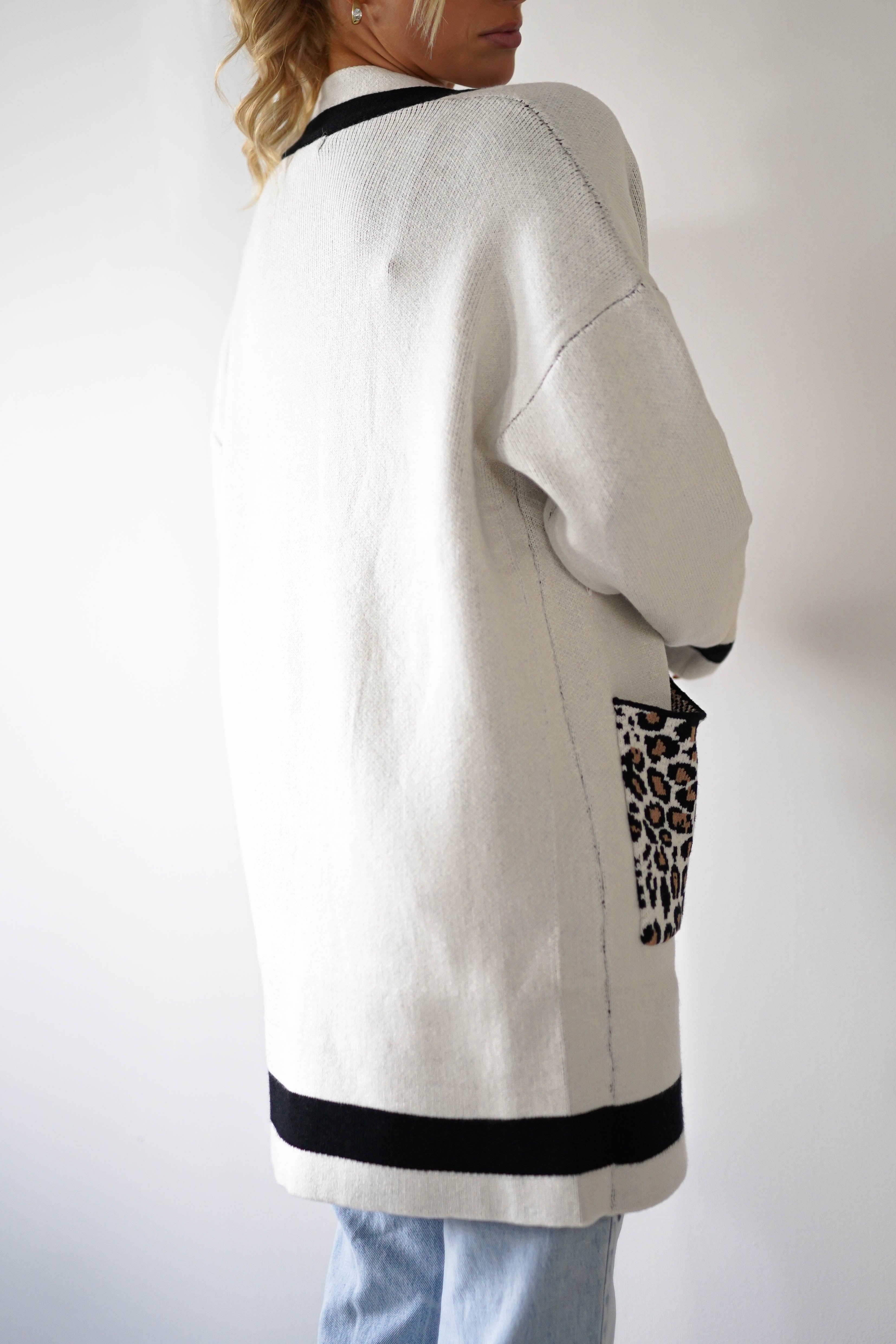 Tadriah Leopard Print Detail Cardigan