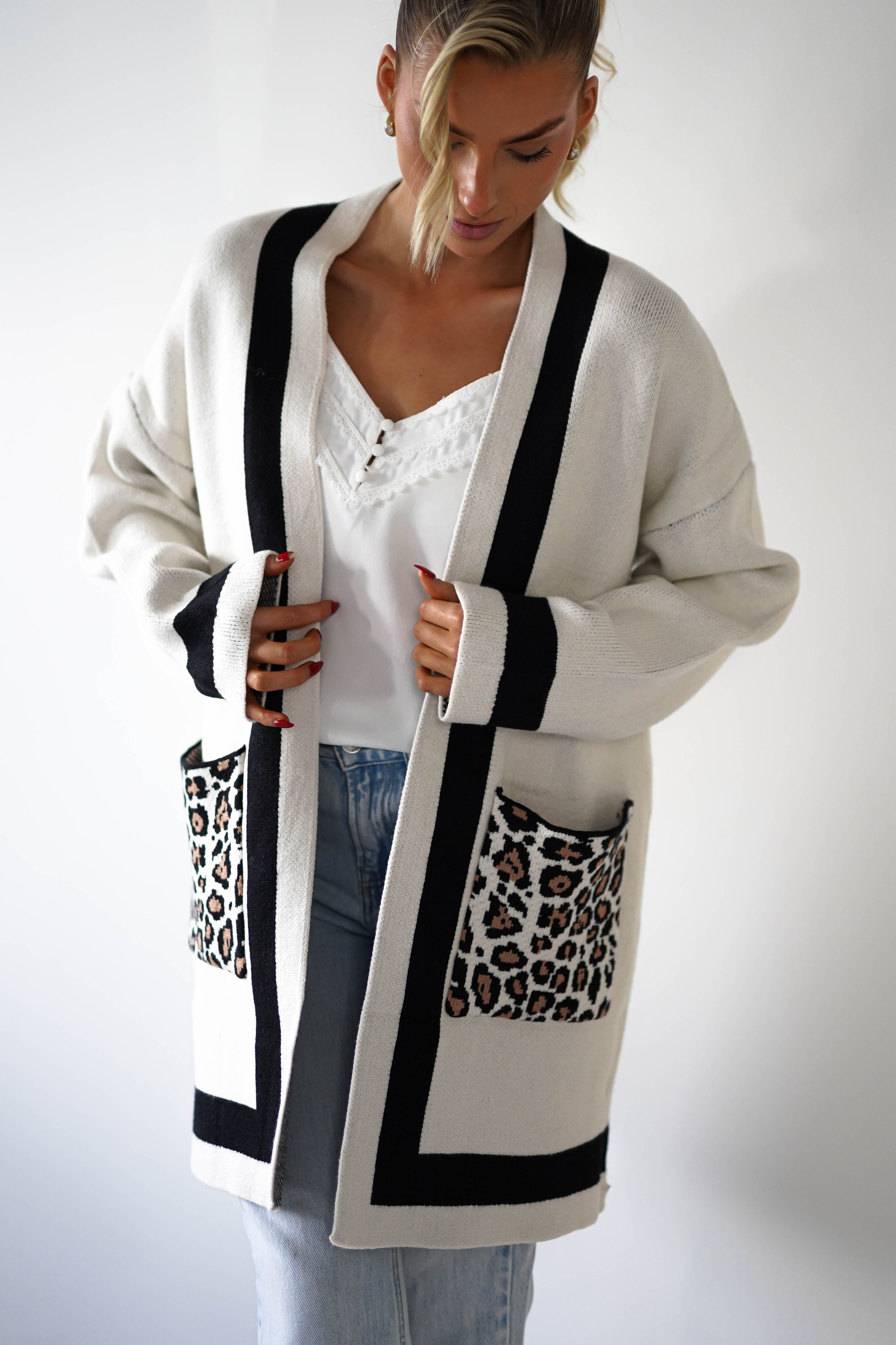 Tadriah Leopard Print Detail Cardigan