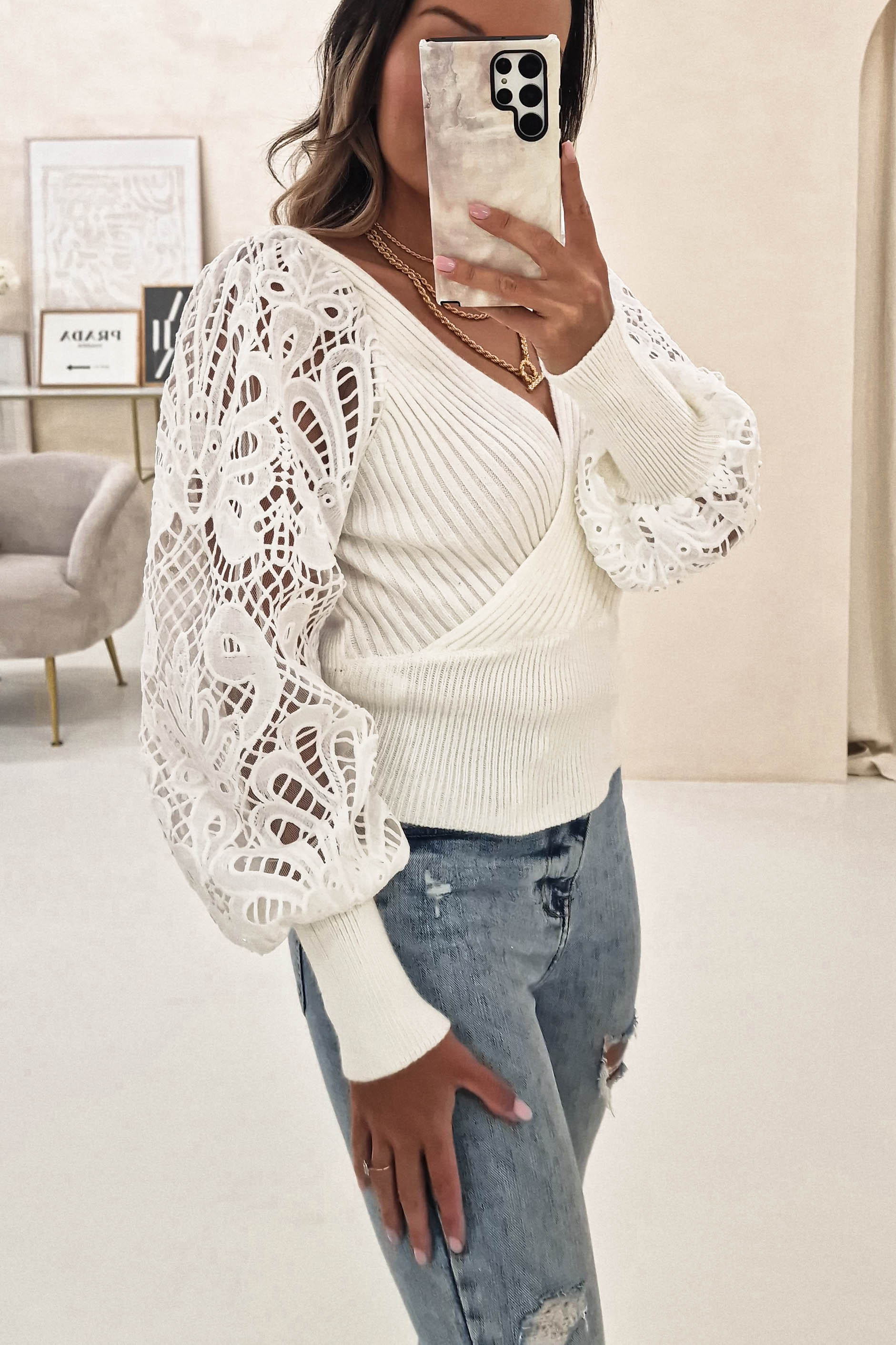 White discount lace jumper