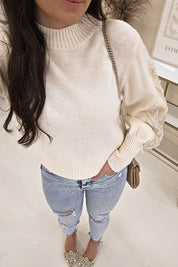 Elouise Cosy Embellished Arm Jumper | Cream