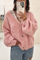 Sadie Cosy Embellished Button Cardigan | Pink