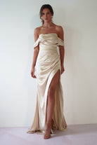 Beth Draped Silky Satin Gown | Champagne | Debs & Prom | Formal Gown | Oh Hello Clothing