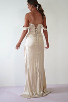 Beth Draped Silky Satin Gown | Champagne | Debs & Prom | Formal Gown | Oh Hello Clothing