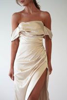 Beth Draped Silky Satin Gown | Champagne | Debs & Prom | Formal Gown | Oh Hello Clothing