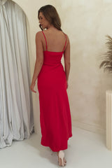 Beatrice Soft Runched Maxi Dress | Red