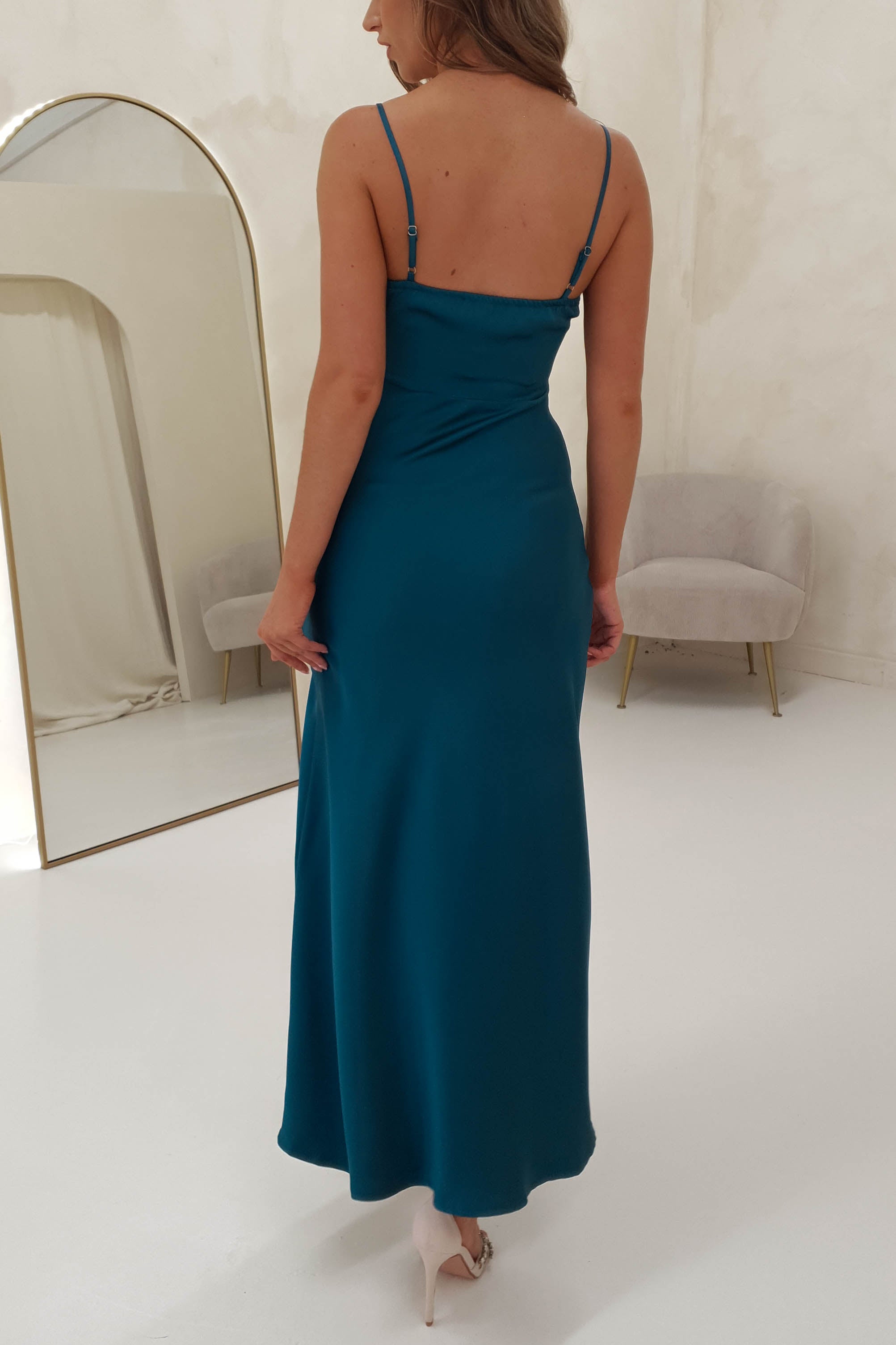 Beatrice Soft Runched Maxi Dress | Teal