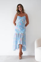 Oh Hello Clothing Women > Clothing > Dresses * DONE Calix Floral Asymmetric Midi Dress | Blue