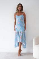 Oh Hello Clothing Women > Clothing > Dresses * DONE Calix Floral Asymmetric Midi Dress | Blue