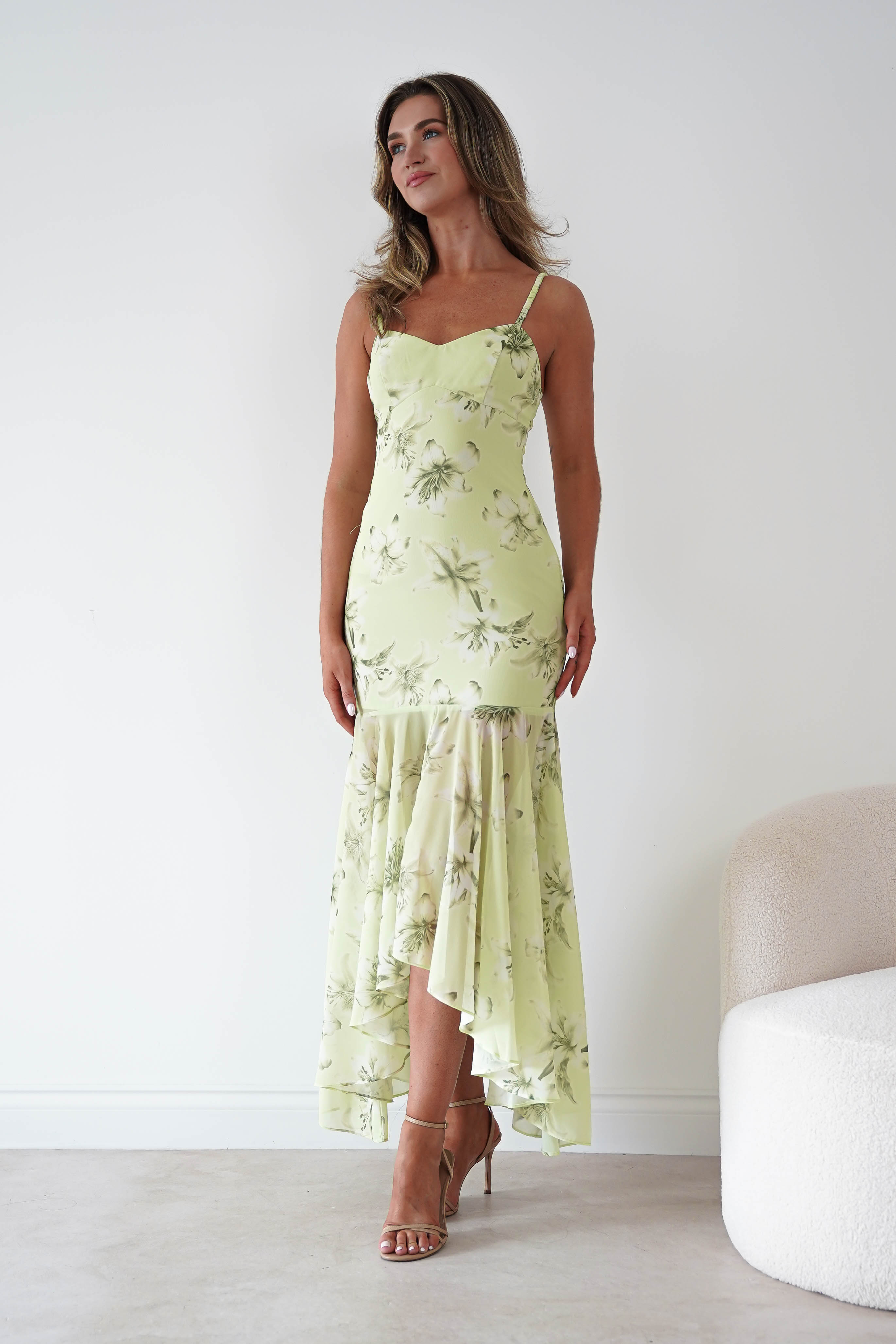 Oh Hello Clothing Women > Clothing > Dresses * DONE Calix Floral Asymmetric Midi Dress | Sage