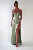 Julianne Corset Satin Gown | Sage | Debs & Prom | Formal Gown | Oh Hello Clothing