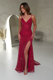 Berverley Diamante Bodycon Gown | Dark Red