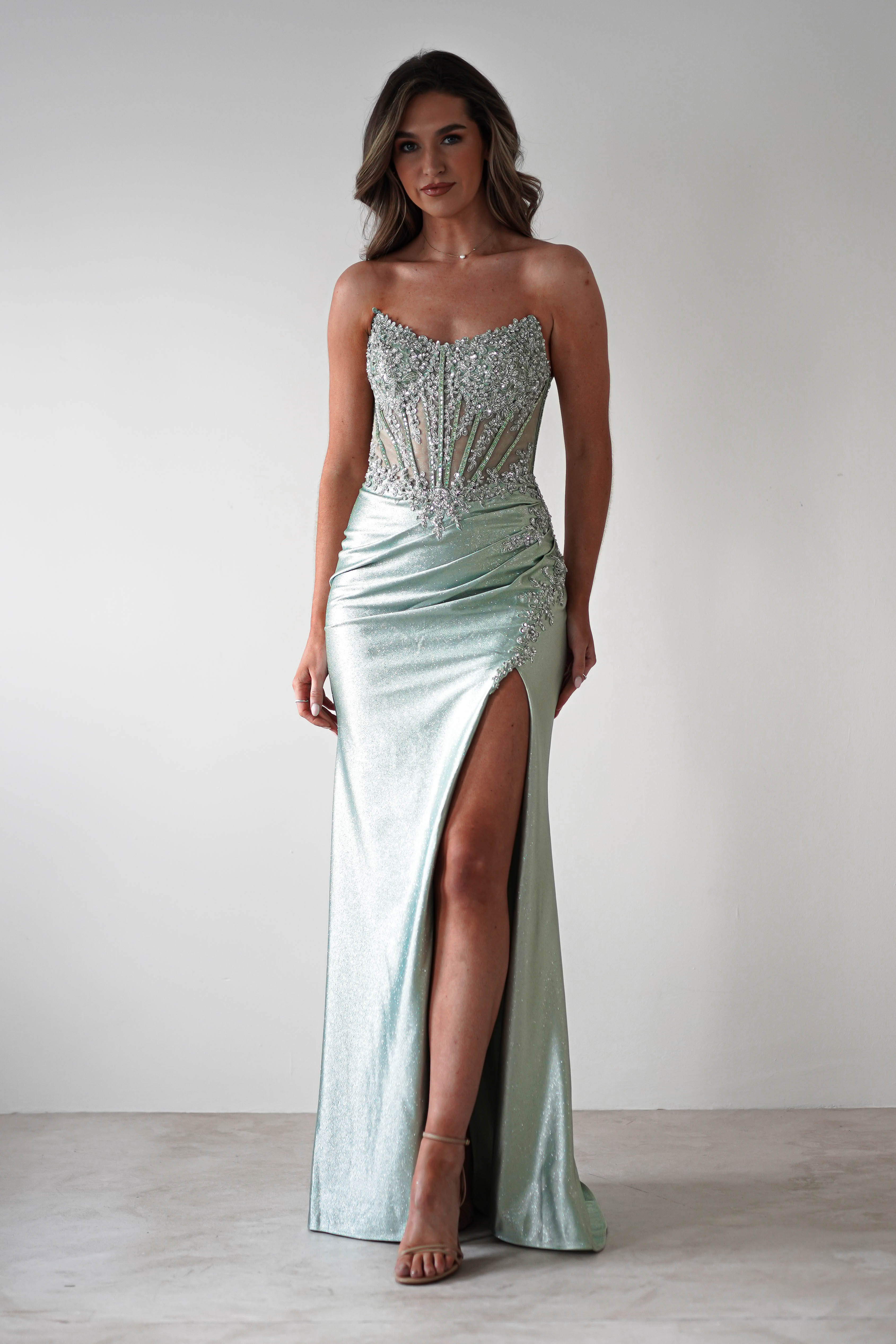 Caspian Embellished Bodycon Gown | Light Green