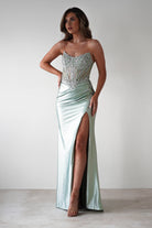 Caspian Embellished Bodycon Gown | Light Green | Debs & Prom | Formal Gown | Oh Hello Clothing