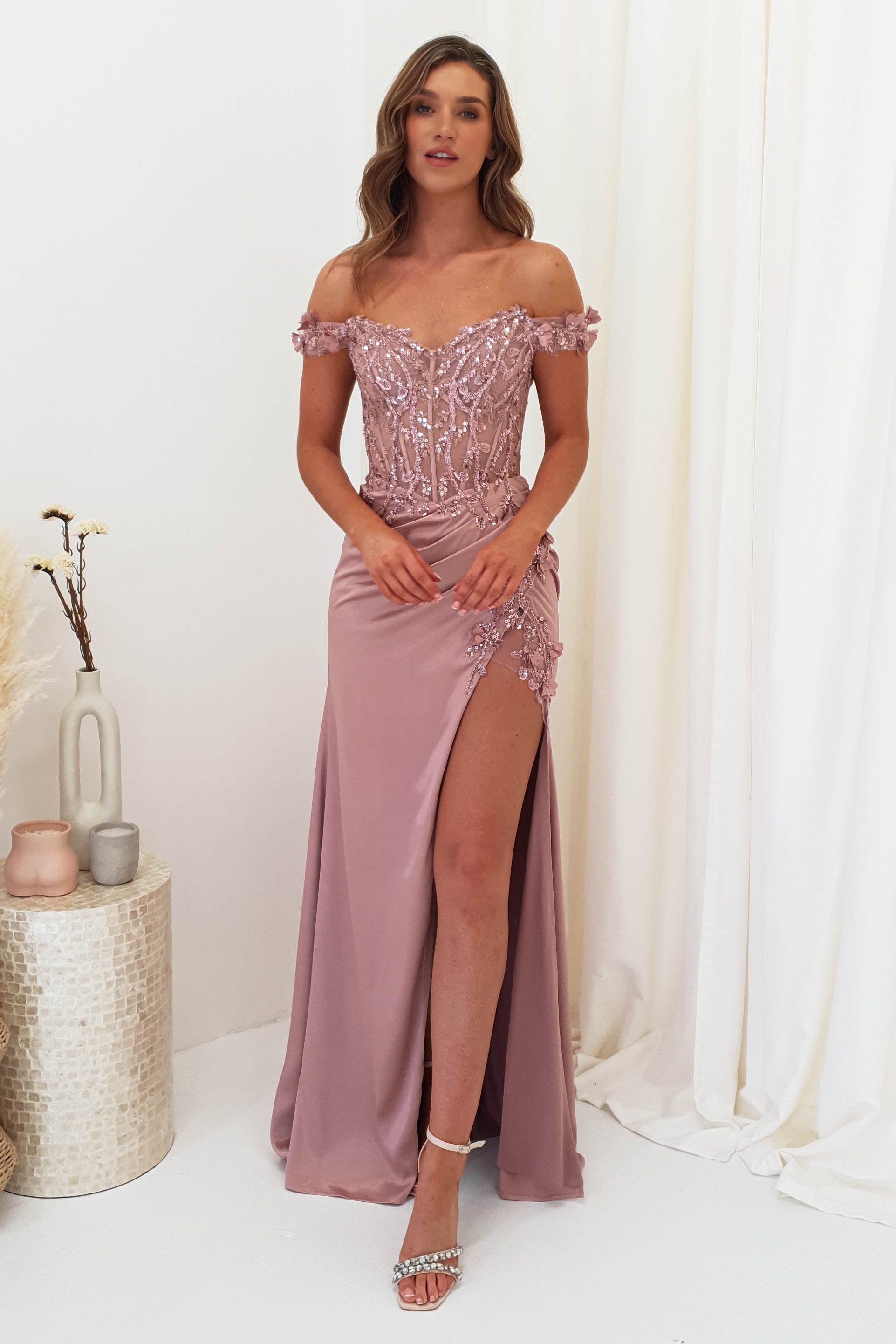 Mauve hot sale evening gown